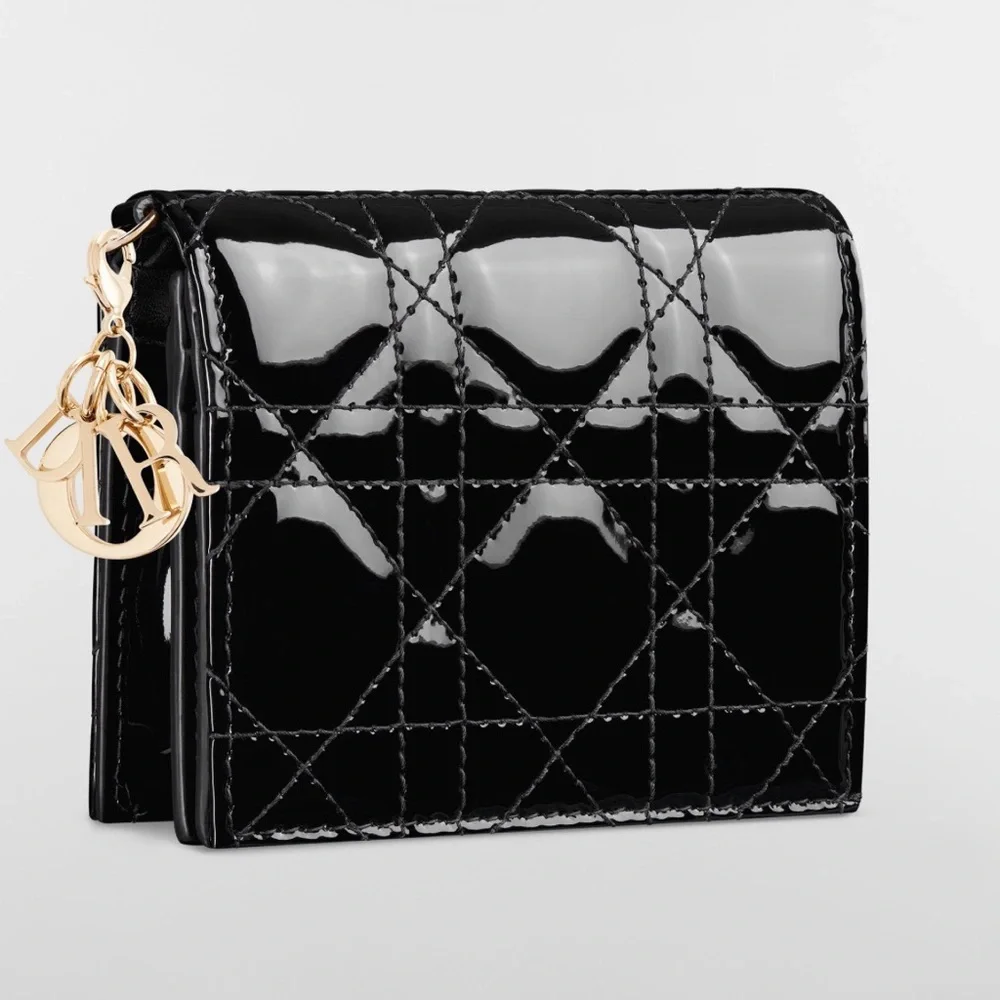 Dior Lady Dior Patent Cannage Compact Wallet